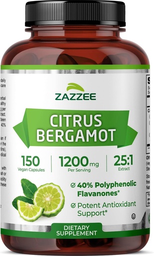 [BRSRMZL5OACQOC3X] Zazzee Citrus Bergamot 25:1 Extract 1200 mg, 40% Flavanone polifenolice, 150 capsule Vegan, Kosher, concentrat și standardizate 25X Potență, non-GMO și All-Natural, Made in the USA