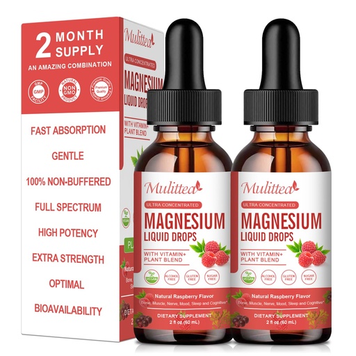 [BRSRAGQTAUBR6EL6] Magnesium Glycinate Liquid Drops with L-Theanine, Ashwagandha & Saffron | Herbal Sleep & Calm Support with Chamomile, Passionflower - Relaxation, Mood & Nerve Support - Sugar Free - 2 Pack