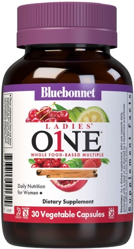 [BRSWGFDYCMOREALK] Bluebonnet Nutrition Damen One Organic Vegetable Capsule, Ganzes Essen Multiple, K2, Energie, Vitalität, Non-GMO, Gluten, Soy & Milk Free, Kosher, 1 Monat Versorgung, Hellgrau, 30 Count