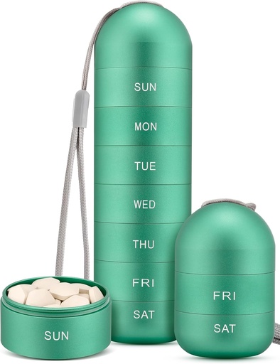 [BRSRMZYRA57QEDTK] Zannaki Metal Moisture Proof Weekly Pill Organizer, Stackable Alumínio Liga BPA Free Travel Caminhadas 7 dias caixa de comprimidos impermeável e grande compartimento para segurar pílulas, vitaminas, óleo de peixe, suplementos