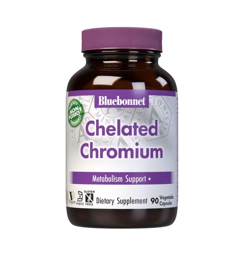 [BRSWIYQZBQPBQAI5] Bluebonnet Nutrition Chelated Chromium, Metabolism Support*, Non-GMO, Vegan, Kosher Certified, Gluten-Free, Soy-Free, Dairy-Free, Albion Chelated Mineral, 90 Vegetable Capsules, 90 Servings