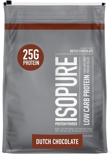 [BRSWIY34CF5WO3TM] Isopure Low Carb 100% Pure Whey Isolate Protein Powder, Lactose Free, Gluten Free, Med vitaminer, hollandsk chokolade, 25g Protein Per Servering, 7,5 Lbs, 103 Servering (Packaging May Vary)