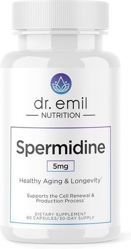 [BRSRO2T3O4HR6HY3] DR. EMIL NUTRITION Men & Women Spermidine 5mg Supplements | Aging Supplement | Pure Spermidine 3HCL & Thiamin 20mg | 60 Capsules | 30 Day Supply