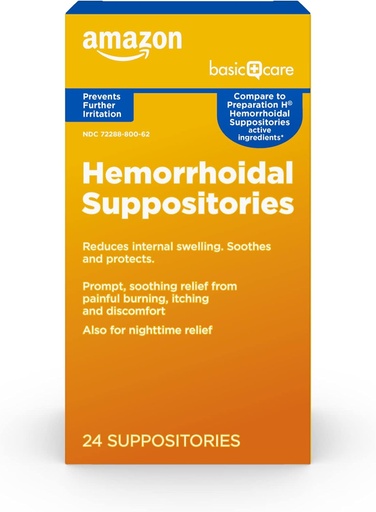 [BRSW2ZARCV7RAD34] Basic Care Hemorrhoidal Suppositories, 화상에서 구호, 치질 및 치질의 불편, 24 조사