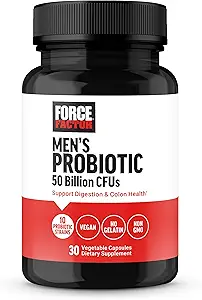 [BRSROFAQCMJRAA3U] FORCE FACTOR Men’s Probiotic, Probiotics for Digestive Health with 50 Billion CFUs and 10 Probiotic Strains to Support Gut and Colon Health, and Daily Wellness, Non-GMO, Vegan, 30 Vegetable Capsules