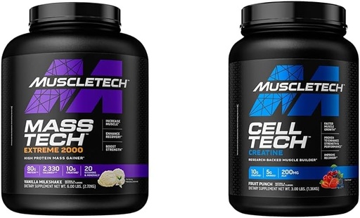 [BRSROCYOAB4BA3TD] MuscleTech Mass Gainer Mass-Tech Extreme 2000, Muscle Builder Whey Protein Powder & Creatine Monohydrate Powder Cell-Tech Creatine post entraînement Récupération Boissons Muscle Builder