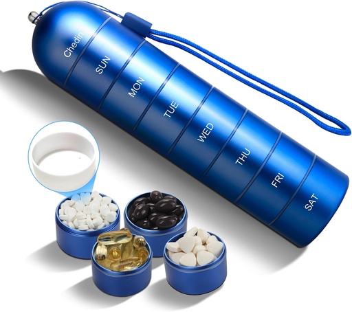 [BRSRAED4CEIQAFAZ] Weekly Pill Organizer, 7 Day Extra Large Capacity Pill Box Case, Pill Holder Container, Waterproof and Large Compartment for Holding Supplements, Vitamins, Fish Oil and Medicine (Blue)