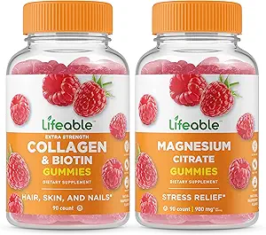 [BRSROZADBN7BEGQZ] Lifeable Collagen & Biotin + Magnesium, Gummies Bundle - Great Tasting, Vitamin Supplement, Gluten Free, GMO Free, Chewable