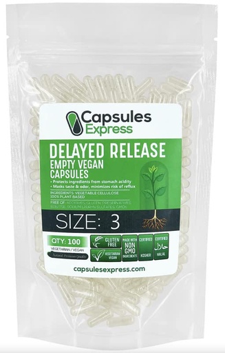 [BRSWYGAYB55GO33V] XPRS Nutra Delayed Release Size 3 Empty Capsules - 100 Count Clear Empty Vegan Capsules - Vegetarian Pills DIY Vegetable Capsule Filling - Veggie Gel Caps for Do-It-Yourself Supplements