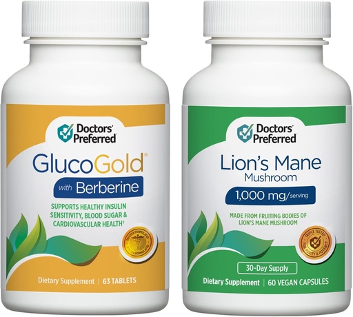 [BRSRAH37BZ4GKFDK] DOCTORS' PREFERRED GlucoGold with 1500mg per Day of Berberine & Lion's Mane Mushroom Supplement