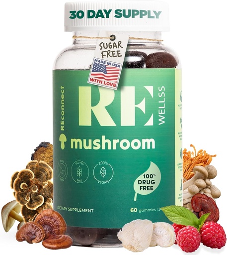 [BRSROAYRCUORGDL6] Super Mushroom Gummies I Sugar Free Organic Daily I Chaga Cordyceps Lions Mane Maitake Shiitake Turkey Tail Reishi | Supplements for Cognitive & Immune Support Focus Energy Stress Mood