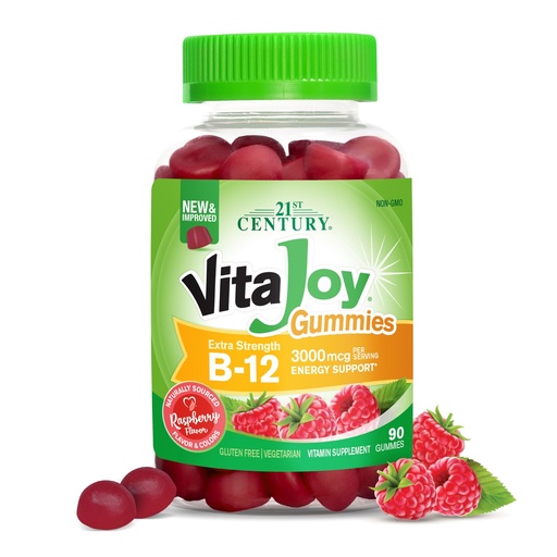[BRSRMBQDA4PBACL4] 21st Century Extra Strength Vitamin B12 Gummies 3000 mcg, Energy & Nerve Support, Vegan & Gluten Free, Raspberry, 90 Count
