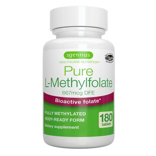 [BRSROZD3BABRGFY3] Igennus Pure Methyl Folate 400 mcg, 180 Tablets, Clean Label, Methylated Form of Folic Acid 5-MTHF (Vitamin B9), Vegan, Suitable for Pregnancy, One-a-Day, 6 Month Supply