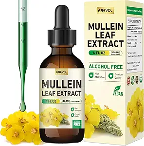 [BRSRAZT4B55Q4A3K] Mullein Drops for Lungs Supplement: Organic Mullein Leaf 30:1 Extract Tincture with Chlorophyll - Herbal Supplement Support Lung Cleanse & Respiratory Function - Non-GMO, Vegan - 4 Fl Oz