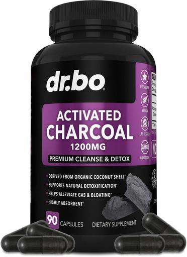 [BRSRMCABCQDQYYDJ] Activated Charcoal Capsules Cleanse Detox - 1200mg Organic Coconut Charcoal Pills for Stomach Gas and Bloating Relief for Men Women Kids - Active Capsules Powder Binder Activated Supplements for Gut