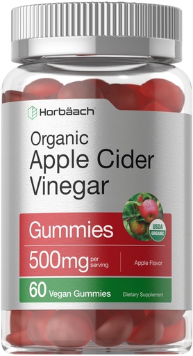 [BRSW2ZT7OUOWAD3A] Horbäach Organic Apple Cider Vinegar Gummies | 60 Gummies | Vegan, Non-GMO & Gluten-Free Supplement | USDA Organic ACV | Apple Flavor
