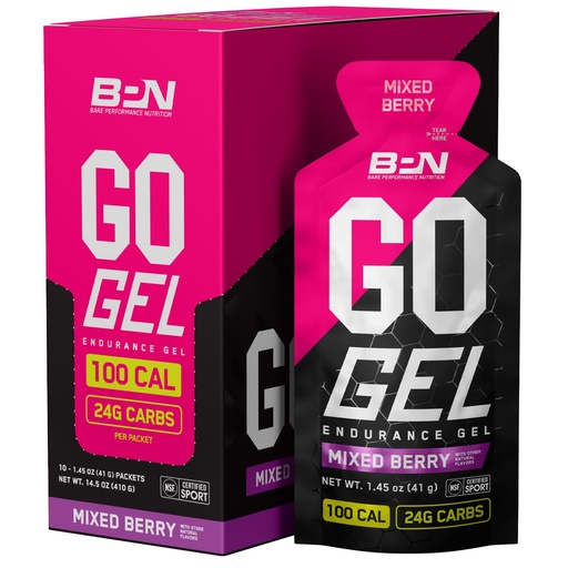 [BRSROCT2AECAIAAY] BARE PERFORMANCE NUTRITION, BPN Go Gel Endurance, 24g of Carbohydrates & 100 Calories per Pack, Vegan + Gluten Free Running Gel, 10 Single-Serving Packs, Mixed Berry