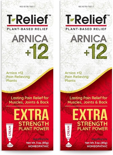 [BRSWYYYHC5YAMF3F] MediNatura T-Relief Extra Strength Cream Arnica +12 Natural Relieving Actives for Back Pain Joint Soreness Muscle Aches & Stiffness, Whole Body Fast Acting Relief for Women & Men - 3 oz (2 Pack)