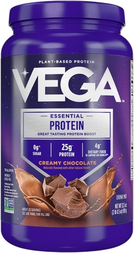 [BRSRMAAEBMBR6YD7] Vega Original Proteína Esencial - 25g Proteína de base vegetal, Chocolate Creamy, 20 Servings, Vegan Non-GMO Drink Mix, Smoothie & Shake List, Gluten Free, Dairy Free, 32.5oz (Packaging May Vary)