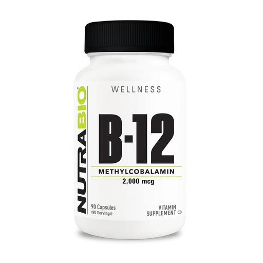 [BRSRMBALBMDQEDT2] NutraBio Methyl B-12 Vitamin Supplement, 2000mcg – Promotes Cellular Health and Wellness, 90 Vegetable Capsules