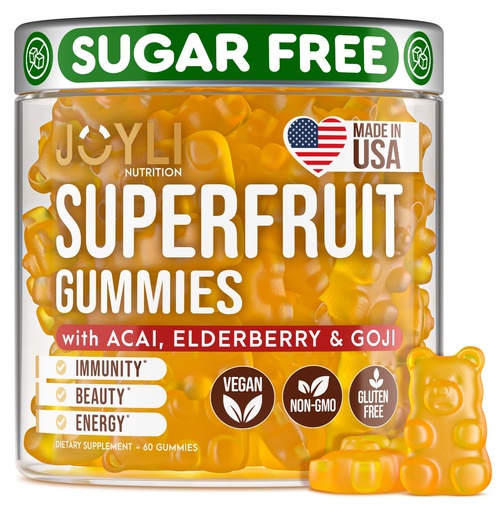 [BRSW2FACBUHA4C3A] Joyli Superfruit Gummies - Sugar-Free Fruit Multivitamin Gummies for Adults - Natural Gummy Vitamins for Women & Men with Goji, Elderberry, Vitamins A, C, D & E - Supports Immunity, Digestion & Energy