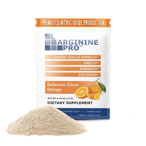 [BRSWGALQPN4B43DZ] L-ARGININE PRO Supplement Powder | 30 Packets Single Serve Travel Size | 5,500mg of L-arginine Plus 1,100mg L-Citrulline, Orange