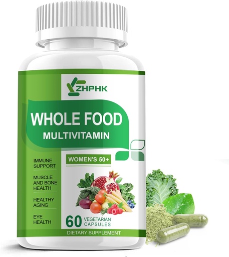 [BRSRAGALBAORAHTU] Multivitamin for Women 50 and Over, Whole Food Multivitamins Minerals Organic Extracts Women's 50+ Multivitamin for Energy Support, Nourish Hair, Skin, Nails Health, 60 Capsules