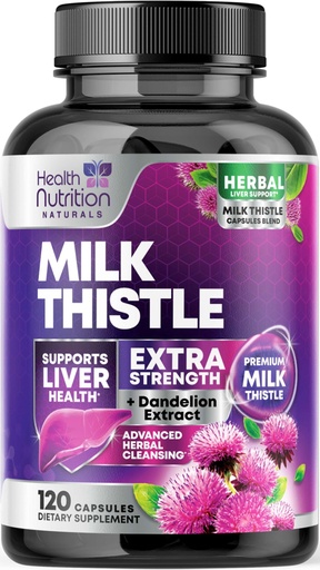 [BRSROGANB4CBUAA6] Milk Thistle Supplement - Advanced Liver Cleanse Detox & Repair with Dandelion Root Extract - Natural Milk Thistle Silymarin Marianum Extract Liver Health Support, Non-GMO, Bottled USA - 120 Capsules