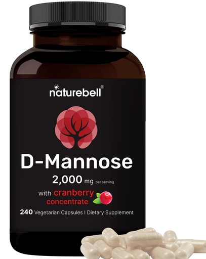 [BRSWGAYLCUAR6YLF] NatureBell D-Mannose 500mg Capsules (2,000mg Per Serving) | 240 Veggie Capsules + Cranberry Concentrate 40mg – Fast Acting Urinary Tract Health Pills – Ultra UTI Support for Women & Men