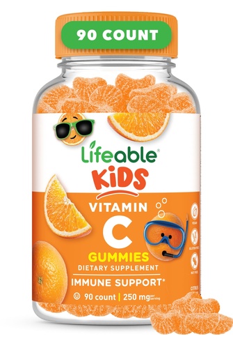 [BRSW2ZQQBUNAI3TA] Lifeable Kids Vitamin C Gummies | 250mg | Great Tasting VIT C | Vegan GMO-Free Vitamin C Chewable | for Immune Support | 90 Gummies