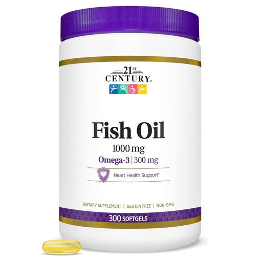 [BRSWIY37BQAQOED4] 21st Century Fish Oil 1000 mg Softgels, (300 Count), Molecularly Distilled, Omega 3 Supplement with EPA & DHA, Purified to Eliminate Mercury, Supports Cardiovascular Health, Gluten Free & Non-GMO