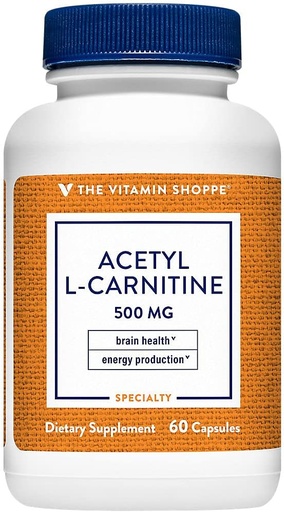 [BRSWIGQMC4HGEDY7] The Vitamin Shoppe Acetyl-L-Carnitine 500mg – Supports Healthy Brain & Memory Function, Promotes Energy Production – Carnipure™ Offers Purest Form of L-Carnitine (60 Capsules)