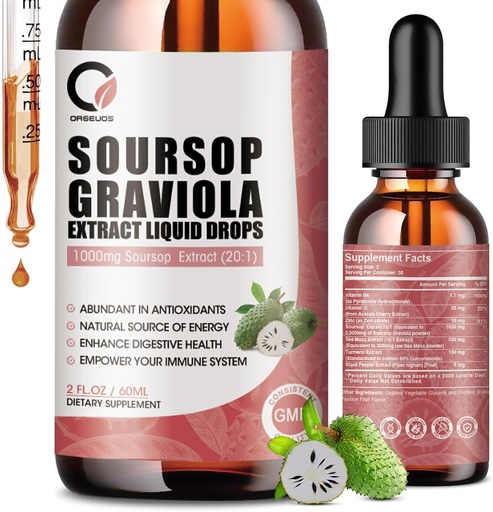 [BRSROBQYAEHWM3Y3] Soursop Graviola Liquid Drops - Soursop Extract Plus Sea Moss, Soursop Bitters Liquid for Cell Regeneration, Immune Boost, Relax, Antioxidant, Energy - 2 Fl Oz
