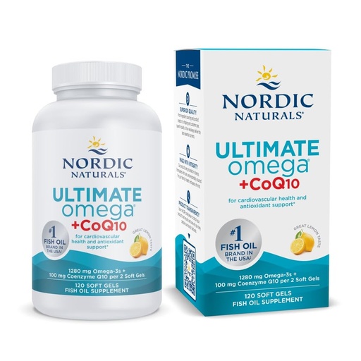 [BRSWKHQ5BMCBG3LM] Nordic Naturals Ultimate Omega + CoQ10, Lemon - 120 Soft Gels - 1280 mg Omega-3 + 100 mg CoQ10 - Heart Health, Cellular Energy, Antioxidant Support - Non-GMO - 60 Servings