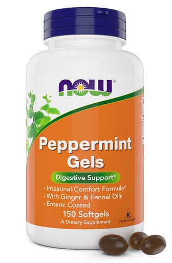 [BRSROBA2B4NRAALK] Now Peppermint Gels with Ginger Oil and Fennel Oil, 150 Softgels, Enteric Coated