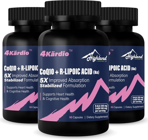 [BRSRA2QZB4MGOYDJ] CoQ10 100mg + R-Lipoic Acid 200mg per Serving, 3 Month Supply, Up to 5X Improved Absorption, R-Lipoic Acid/CoQ10 Supplement for Heart Health and Cognitive Health-180 Capsules
