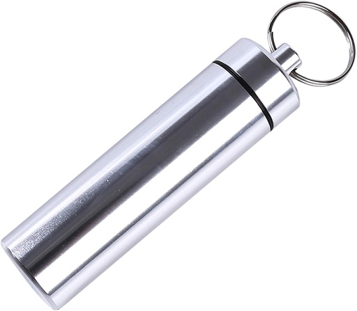 [BRSRAYLYCICGC2TB] Silver Small Portable Pill Box Keychain, Aluminium Alloy Mini Pill Organizer Case Container for Purse,Waterproof Metal Pill Holder Medicine Bottle for Outdoor Camping Travel Easy to Carry