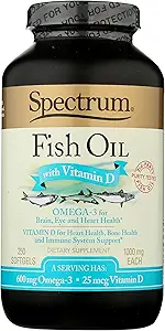 [BRSWIYLRAEFQ4GDA] Spectrum Essentials Softgels, Fish Oil with Vitamin D, 1000 mg, 250 Count