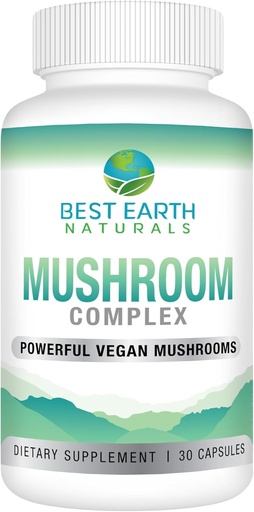 [BRSRMAAQBZ7RE33V] Best Earth Naturals Vegan Mushroom Complex Supplement for Energy, Clarity & Cognitive - Immune Support w/Lion's Mane, Reishi, Chaga, Maitake & Shiitake 30 Day Supply (30 Capsules)