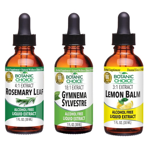 [BRSROFIQBYPWAGT4] Botanic Choice Lemon Balm, Rosemary Leaf, & Gymnema Sylvestre Extracts Bundle – Daily Overall Wellness Kit for Balanced Sleep, Immune System Boost, Better Focus, & Improved Wellbeing (1 fl. Oz. Each)