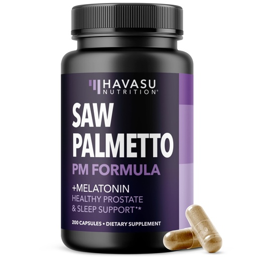 [BRSW2H35PN7RQ3QV] Saw Palmetto PM for Men with Melatonin 3mg - Night Time Prostate Health Supplement for Bladder and Sleep Support - Reduce Urinary Frequency - 200 Count - Vegan, Non-GMO Capsules - Over 6 Month Supply