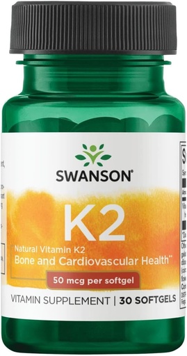 [BRSWIZQAOYCAAGDA] Swanson Natural Vitamin K2 (Menaquinone-7 from Natto) 50 mcg 30 Sgels (1 Pack)