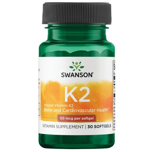 [BRSWIZQAOYCAAGDA] Swanson Natural Vitamin K2 (Menaquinone-7 from Natto) 50 mcg 30 Sgels (1 Pack)