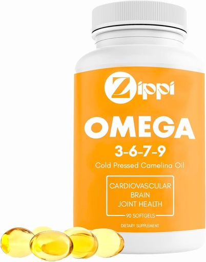 [BRSRAYY7CBYQYELB] Zippi Omega 3-6-7-9 Camelina Softgels - Plant Based Omega 3-6-7-9 Fatty Acid Supplement. Helps to Support Brain, Liver, Cardiovascular, Immunity and Joint Function