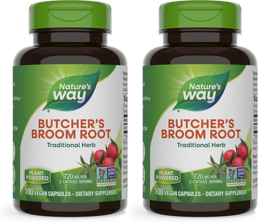 [BRSROBL6AUFA23IZ] Nature's Way Butcher's Broom Root, מסורתית Leg Vein Support*, 100 קפסולות טבעוניות (Pack of 2)