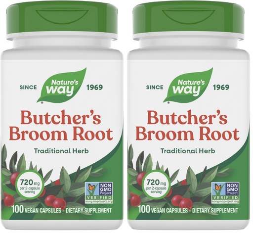 [BRSROBL6AUFA23IZ] Nature's Way Butcher's Broom Root, Traditional Leg Vein Support*, 100 Vegan Capsules (Pack of 2)
