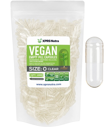 [BRSWGCT6BAFRQ2Y2] XPRS Nutra Size 0 Empty Capsules - 1000 Count Clear Empty Vegan Capsules - Vegetarian Pills - DIY Vegetable Capsule Filling - Veggie Pill Caps for Do-It-Yourself Supplements