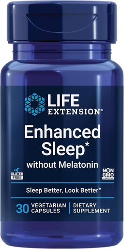 [BRSWIZQYBFYR62TG] Life Extension Enhanced Sleep Without Melatonin, ashwagandha, amla, Casein Milk peptides, melatonin-Free Supplement for Sleep & Stress Support, Gluten-Free, Non-GMO, Vegetarian, 30 Capsules