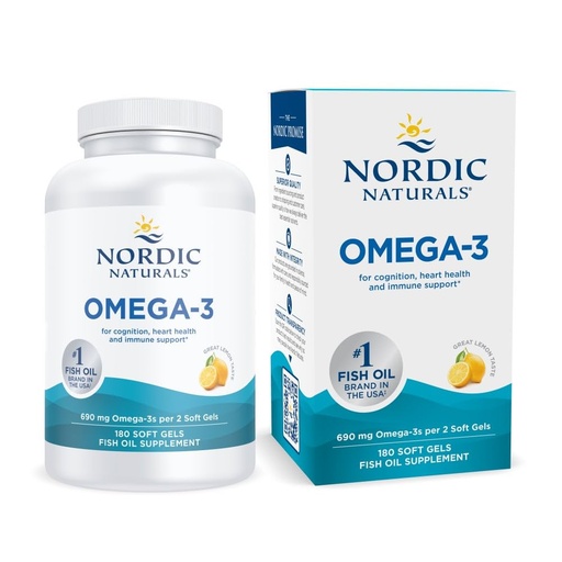 [BRSWIYAKCIOGC3DG] Nordic Naturals Omega-3, Lemon Flavor - 180 Soft Gels - 690 mg Omega-3 - Fish Oil - EPA & DHA - Immune Support, Brain & Heart Health, Optimal Wellness - Non-GMO - 90 Servings