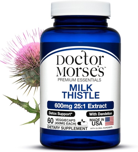 [BRSRAGQ6OQIWACQ3] Doctor Morse Milk Thistle Supplement 25:1 Extract 600mg Equivalent to 15000mg, Liver Detox Support 4:1 Extract 300mg Equivalent to 1200mg Dandelion Root - FDA Certified Ultra Potent Formula - 60 Caps